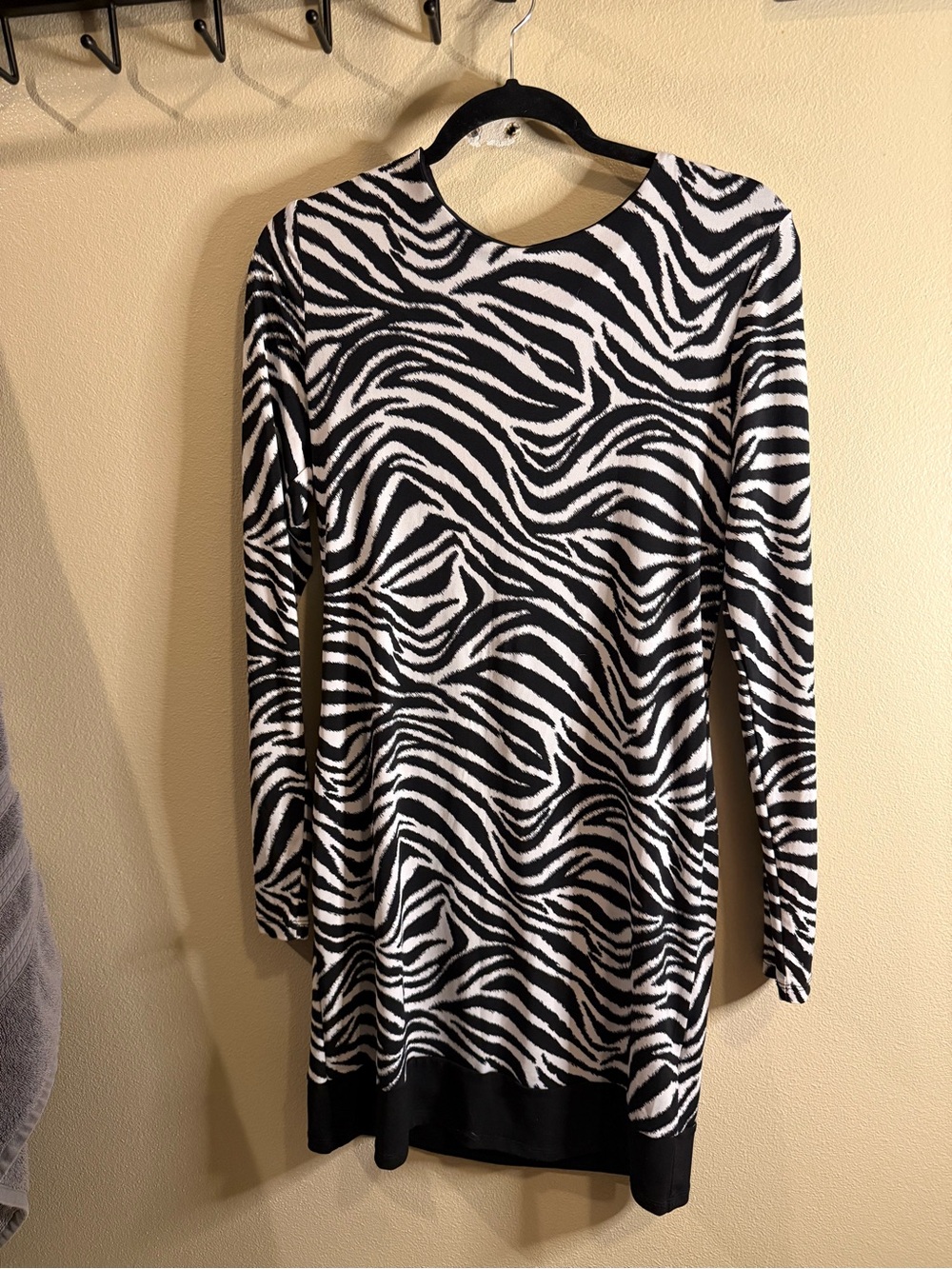 Michael Kors Black and White Zebra Print Long Sleeve Dress